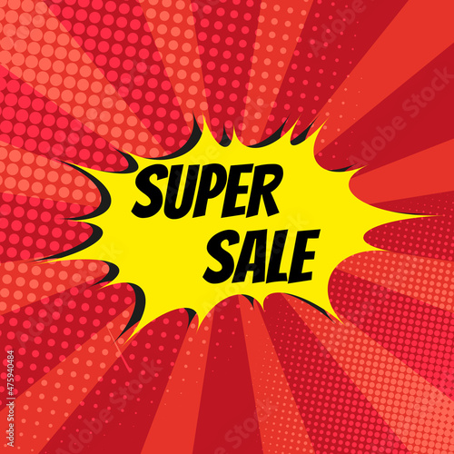 Colorful super sale comic speech bubble background
