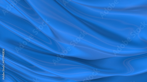 Beautiful flowing fabric of blue wavy silk or satin. 3d rendering image.