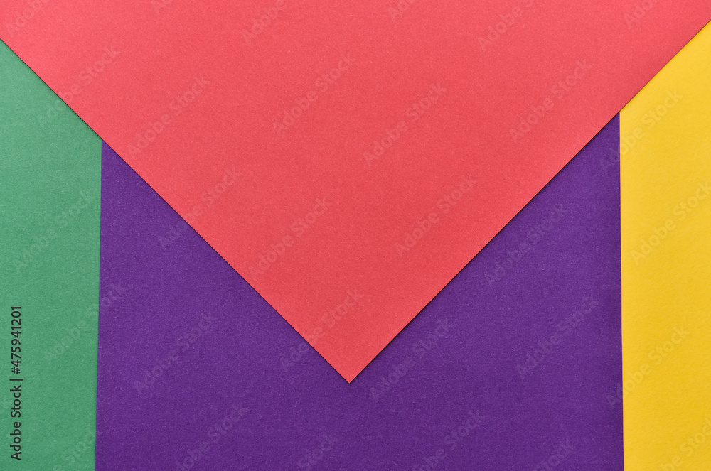 abstract geometric paper background. violet, green, yellow and red trendy colors. The backdrop for an invitation card, greeting card or web design. Creative copy space, flat lay abstract geometric paper background. violet, green, yellow and red trendy colors. The backdrop for an invitation card, greeting card or web design. Creative copy space, flat lay