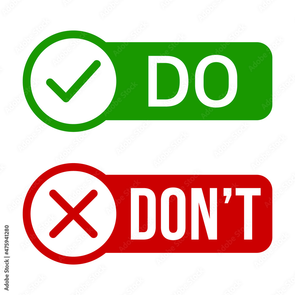 Do and Don #39 t label set flat color icon for apps and websites Stock