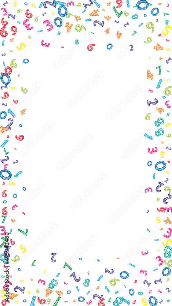 Falling colorful messy numbers. Math study concept with flying digits. Captivating back to school mathematics banner on white background. Falling numbers vector illustration. Falling colorful messy numbers. Math study concept with flying digits. Captivating back to school mathematics banner on white background. Falling numbers vector illustration.