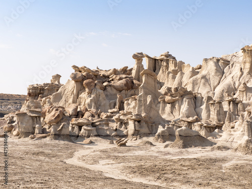 Group of Capped Stone Pedestals at Bisti Badlands, New Mexico photo