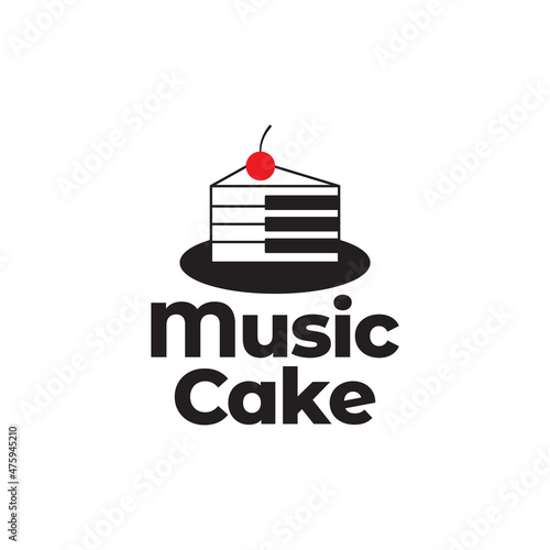 cake with piano music logo design vector graphic symbol icon sign illustration creative idea