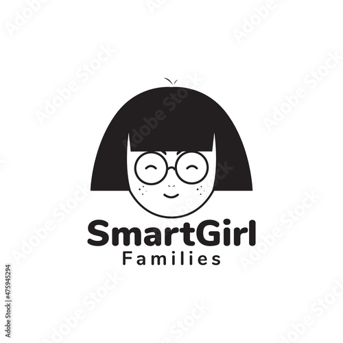 face kids girl geek logo design vector graphic symbol icon sign illustration creative idea