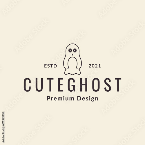 line hipster cute ghost logo design vector graphic symbol icon sign illustration creative idea