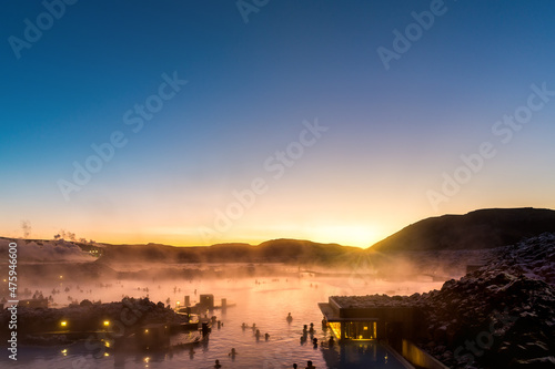 Wallpaper Mural Sunrise over the geothermal pools at Blue Lagoon in Iceland