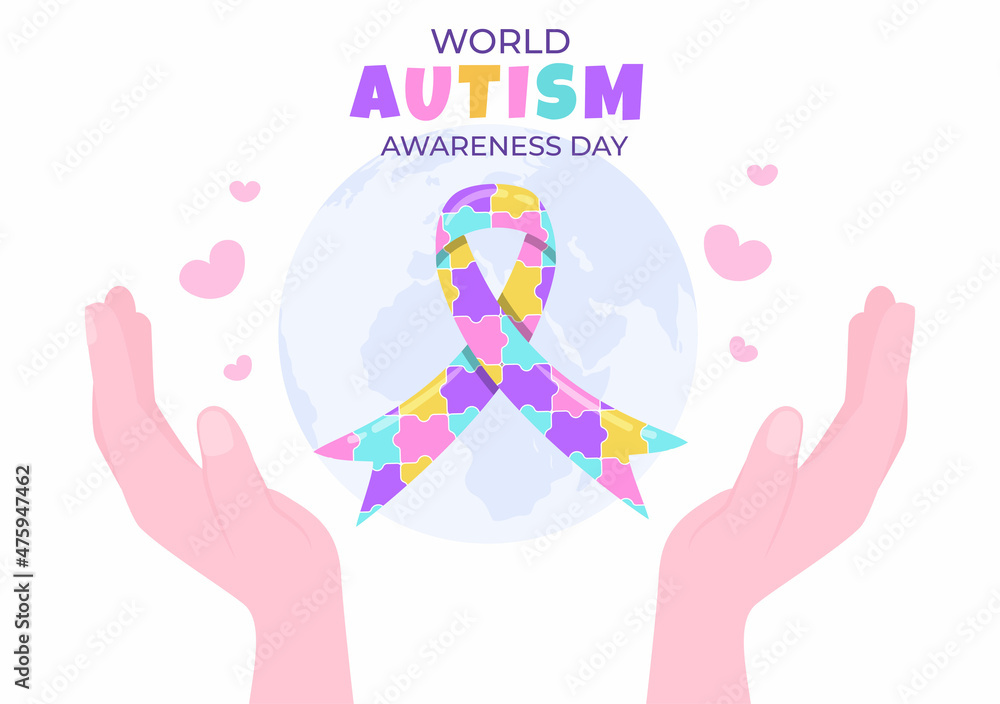 Obraz premium World Autism Awareness Day with Hand of Puzzle Pieces Suitable for Greeting Card, Poster or Banner in Flat Design Illustrations