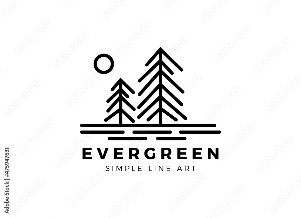 pine evergreen fir hemlock spruce conifer cedar coniferous cypress larch pinus tree forest vintage retro hipster line art Logo design pine evergreen fir hemlock spruce conifer cedar coniferous cypress larch pinus tree forest vintage retro hipster line art Logo design