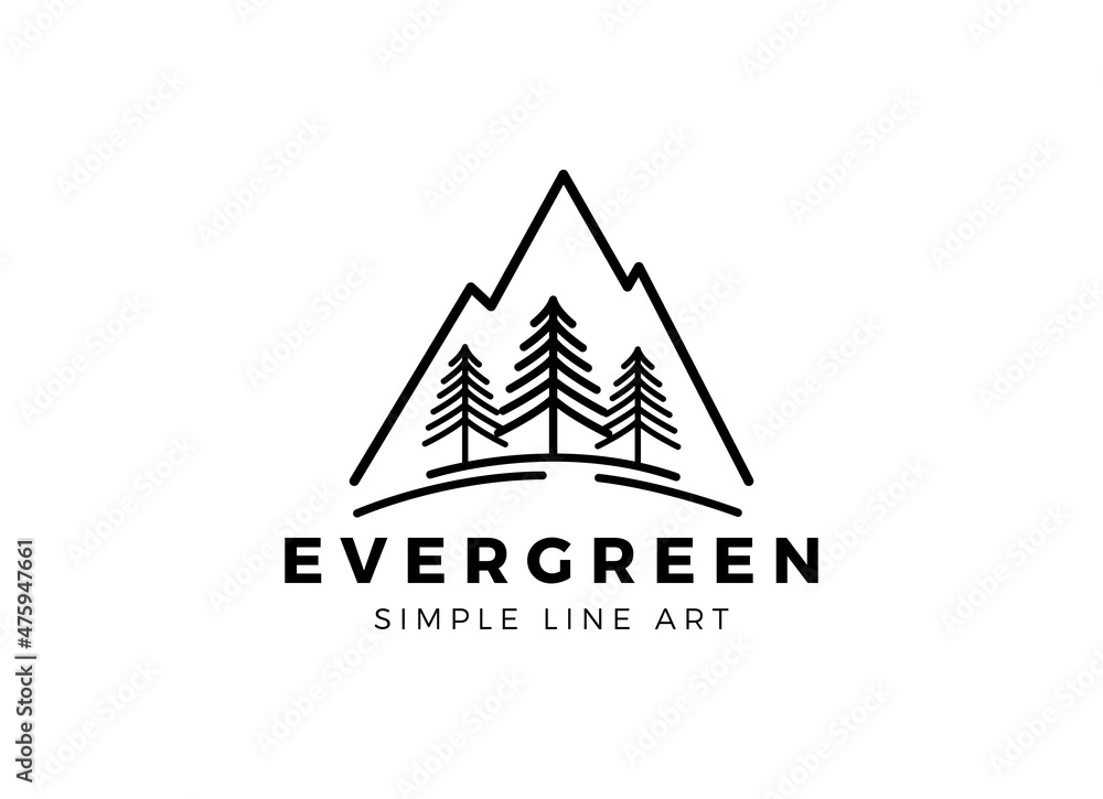 pine evergreen fir hemlock spruce conifer cedar coniferous cypress larch pinus tree forest vintage retro hipster line art Logo design pine evergreen fir hemlock spruce conifer cedar coniferous cypress larch pinus tree forest vintage retro hipster line art Logo design