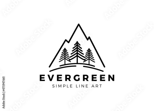 pine evergreen fir hemlock spruce conifer cedar coniferous cypress larch pinus tree forest vintage retro hipster line art Logo design