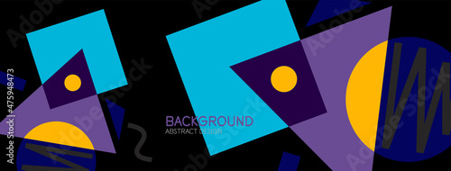 Abstract background. Blocks, lines, triangles, circles composition. Techno or business concept for wallpaper, banner, background, landing page