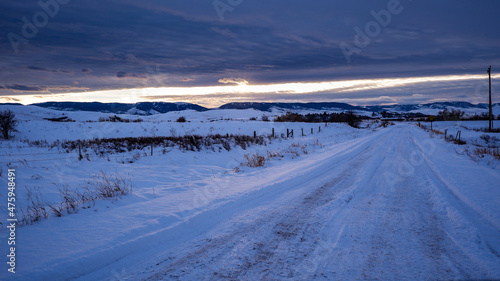 Snowy access road off highway 90 in Wyoming  view of Yellowstone