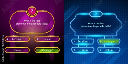Quiz game questions or test menu choice templates with answers, vector background. Quiz game or trivia contest TV show layout with neon answer options in number frames for knowledge quiz quest