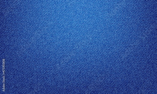 Blue jeans denim texture background, vector pattern of apparel fabric in closeup. Blue jeans cloth or denim canvas material, realistic cotton textile in macro, denim jeans of pants or pocket