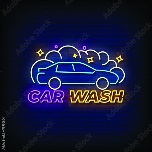 Car Wash Neon Signs Style Text Vector