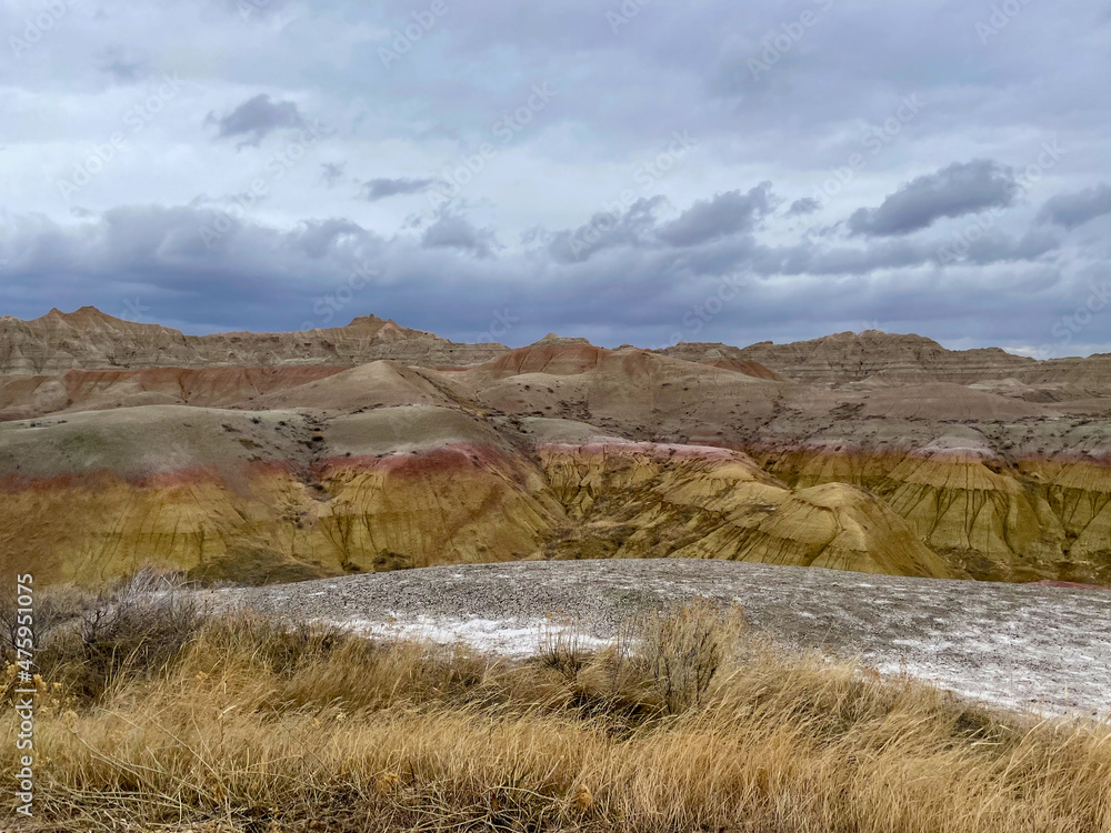 Buttes in Badlands National Park in the winter, South Dakota