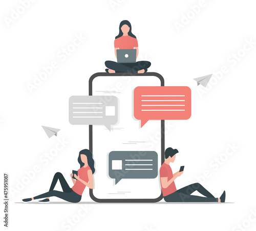 Online messaging concept. Colored vector flat illustration. Isolated on white background.