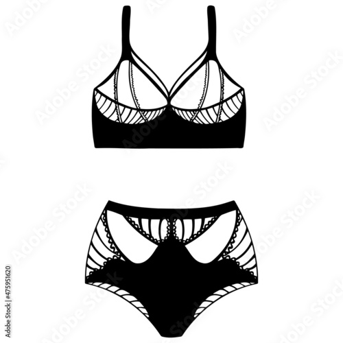 Lace women's underwear, boudoir style, corset, bodysuit, bra vector illustration