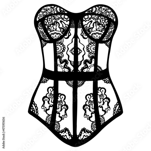 Lace women's underwear, boudoir style, corset, bodysuit, bra vector illustration