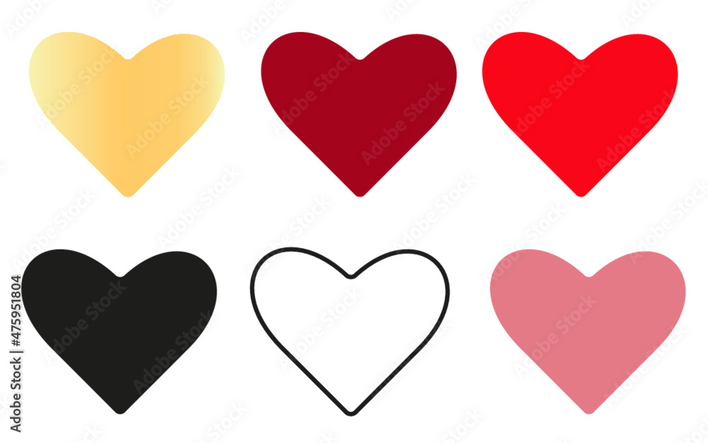 Set of hearts - gold, pink, red, black Set of hearts - gold, pink, red, black