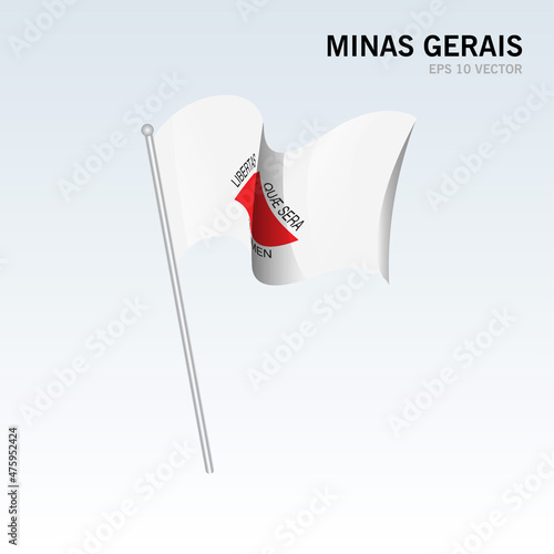 Waving flag of Minas Gerais states,federal district of Brazil isolated on gray background