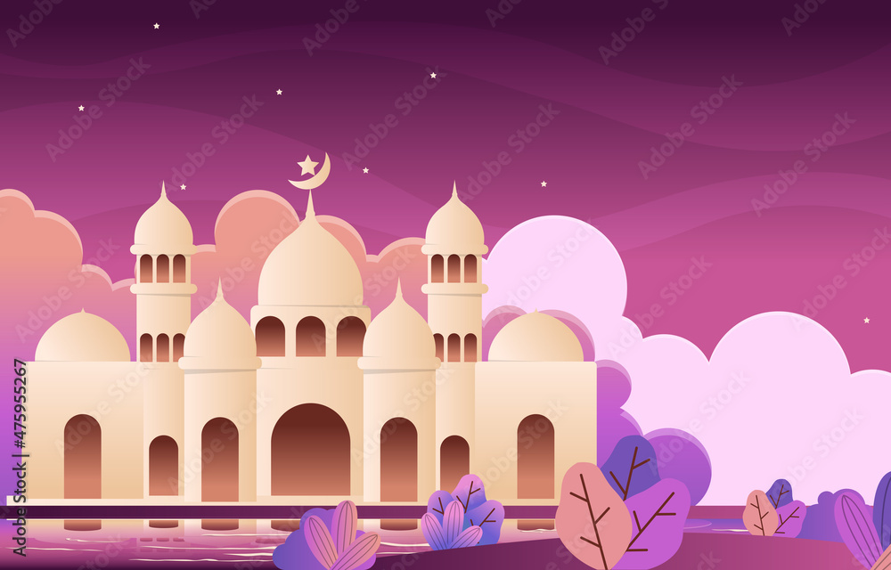 Night Mosque Ramadan Kareem Eid Mubarak Islamic Muslim Celebration Card