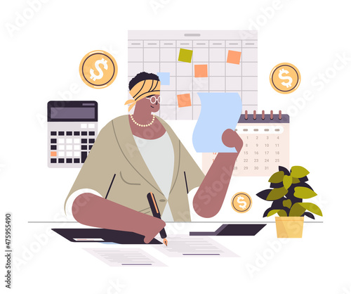 african american businesswoman calculating invoice on accounting bookkeeper clerk woman advisor auditor