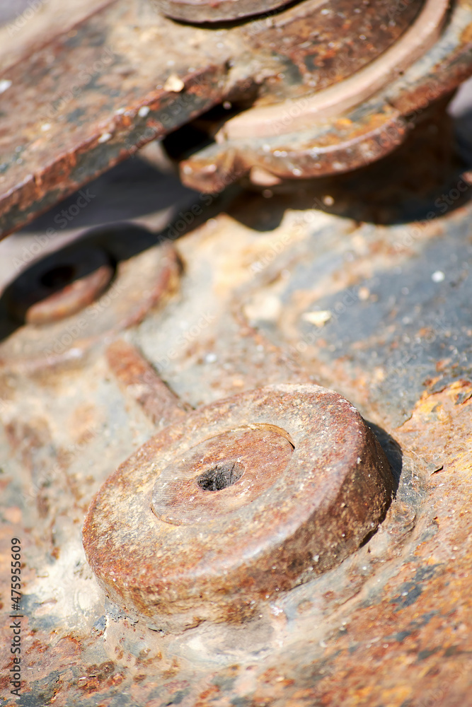 Old rusty jack for train carriages. Industrial and mechanics backgrounds