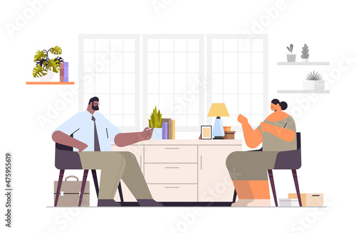mix race businesspeople discussing during meeting friendly colleagues talking together business communication