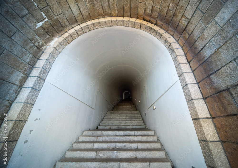 Long stairway tunnel to Njegjos Mausoleum,Mount Lovcen,Montenegro,Eastern Europe.