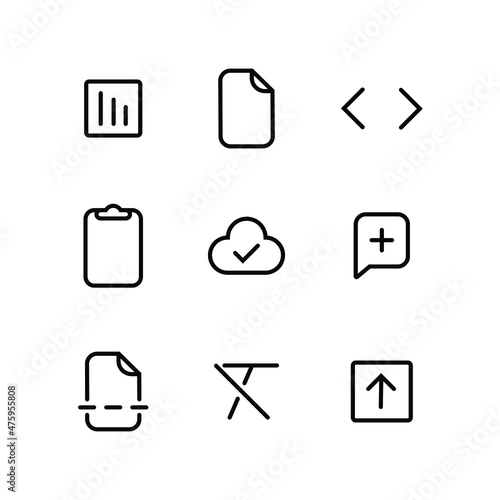 the editable stroke line of icon set related to text or document processing. the icon collection for web interface and other designs in simple outline.