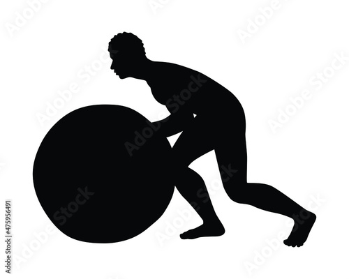 A man carries heavy object silhouette vector, hard working or debt problem concept.