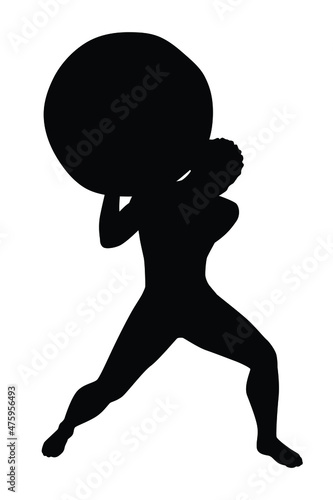 A man carries heavy object silhouette vector, hard working or debt problem concept.