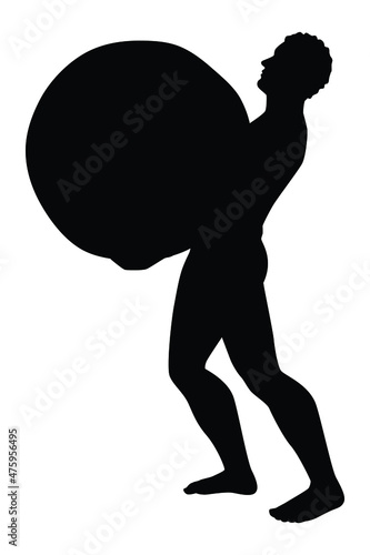 A man carries heavy object silhouette vector, hard working or debt problem concept.