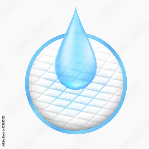 Excellent water absorption sheet icon. Used for advertising Baby and adult diapers, lining pads, pet absorbent pads, sanitary napkins. Realistic EPS file.