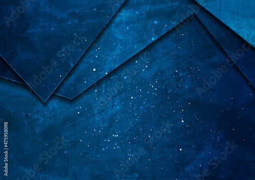 Abstract dark blue grunge corporate material texture background with dots. Vector design