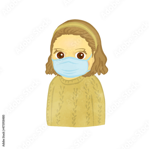 Girl wearing a mask wearing a sweater Brown hair Ver