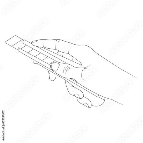 Utility knife in hand vector illustration.