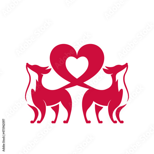 Pair of a fox with love icon designs template, Fox, valentine design concept, logo, logotype element for template