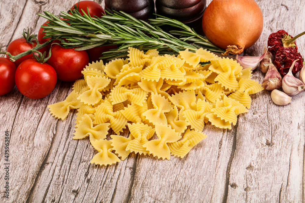 Raw Italian farfalle pasta for cooking Raw Italian farfalle pasta for cooking