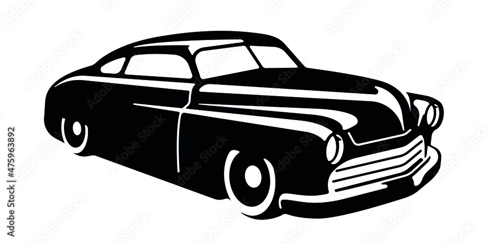 Vector layout of retro car. Hot rod silhouette