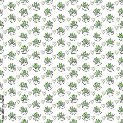 Seamless pattern with watering can  flowers  on a white background. cartoon summer colorful for kids. hand drawing  flat style. for fabric  print  textile  wrapping