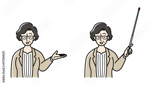 案内、解説をするビジネスウーマン.