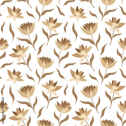 Seamless vector pattern, brown and beige flowers