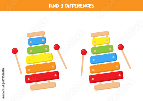 Find three differences between two cartoon xylophones.