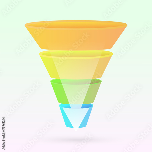 Sales Funnel Marketing concept. Four Steps sales funnel Customer Conversion optimization diagram with down arrow for marketing and startup business. Sales process, vector template icon illustration