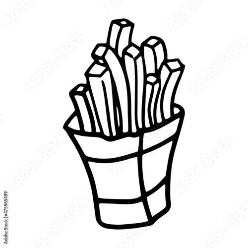 French fries potato in doodle style. Isolated vector.