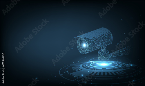 Camera Technology Safety Concept.Camera vector low poly wireframe mesh design on dark blue background, Security system, CCTV Security concept.
