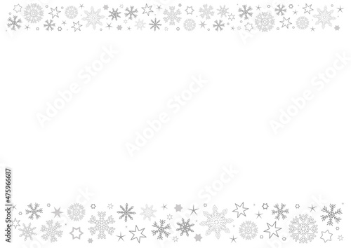 Horizontal white paper background with gray winter snowflakes header and footer
