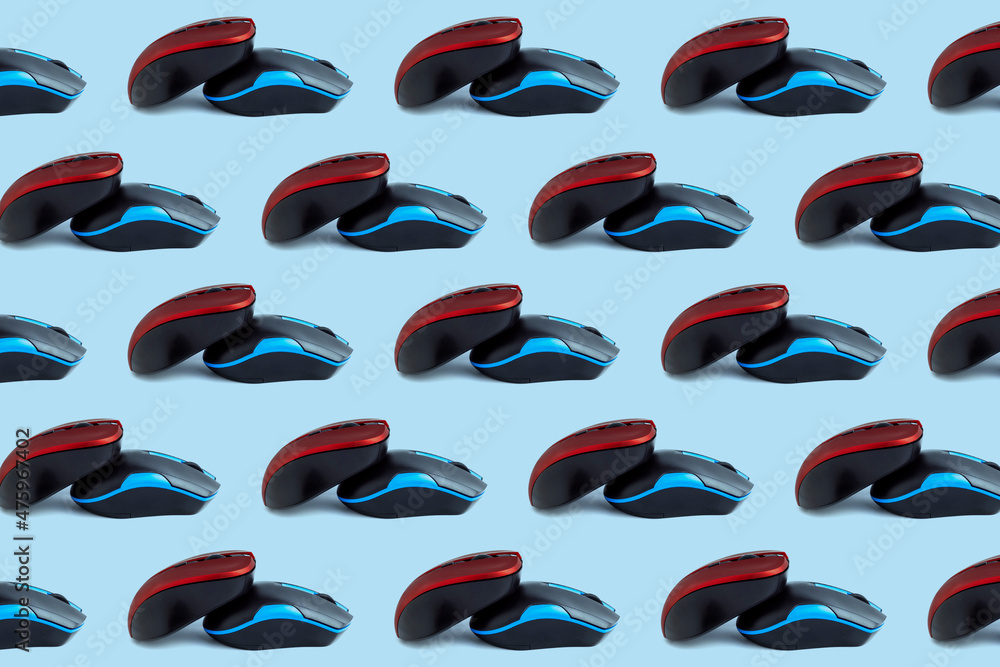 Red and black computer mice. Seamless repeating pattern.